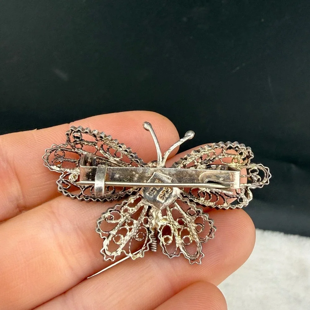 Vintage Butterfly Brooch Spun Silver Filigree Open Work Design